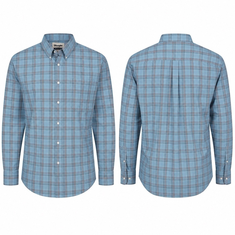 Wrangler Riata Mens XL Blue Plaid Button Down Long Sleeve Shirt NWT 10MR2127A